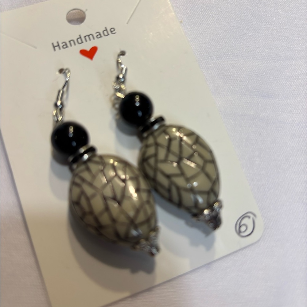 Handmade Black and Cream Earrings